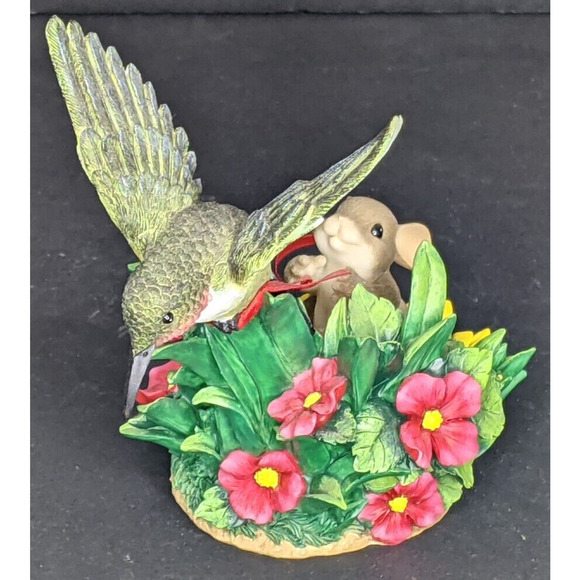 Fitz & Floyd Charming Tails Hang’in Tight To Summer Fun Mouse & Hummingbird RARE - Picture 2 of 7